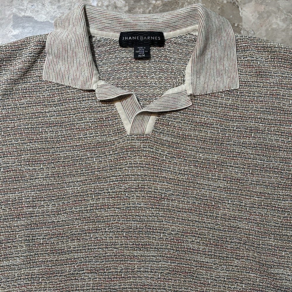 Jhane Barnes Sweater Polo Mens Medium Colorful Knit Short Sleeve Johnny Collar